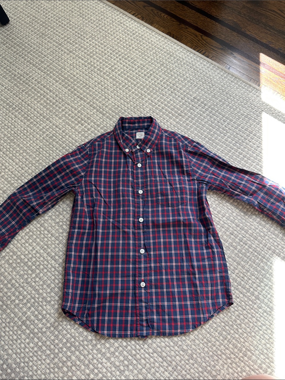 J. Crew Navy and Red Plaid Button-Down Shirt - Kids